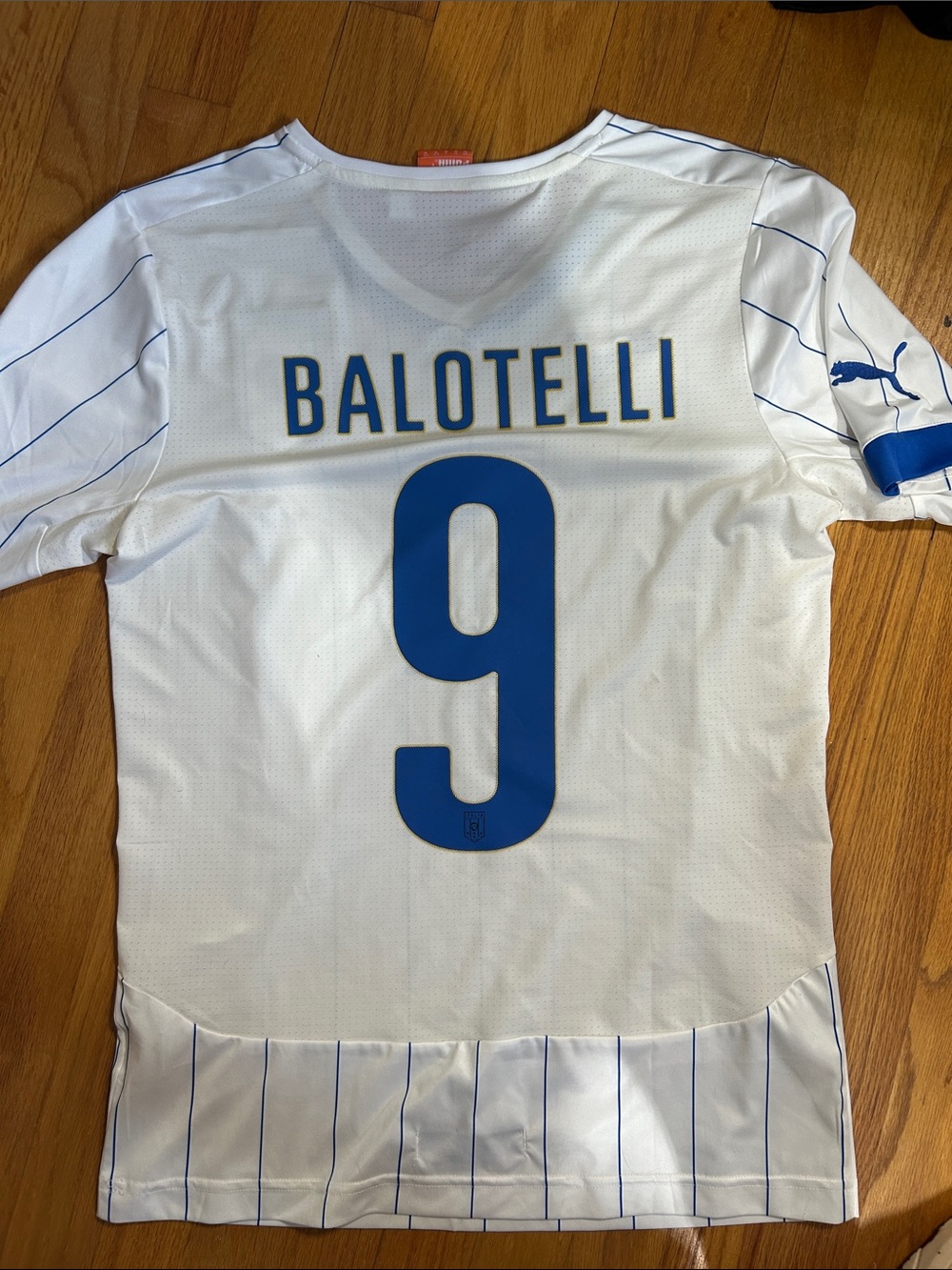 Puma Italy White and Blue Soccer Jersey - Mario Ballotelli